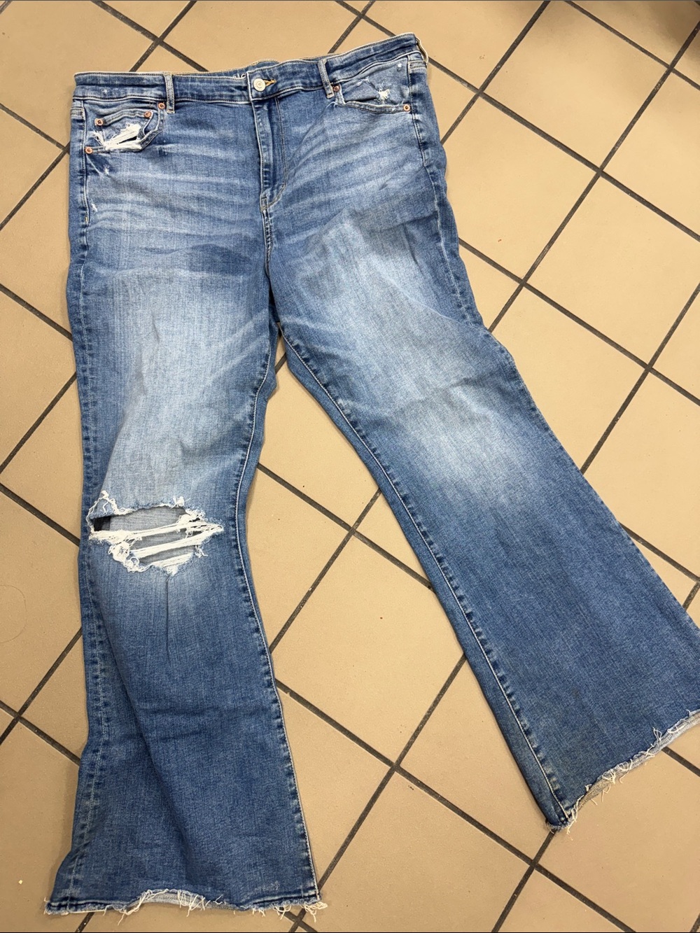 American Eagle Outfitters Medium Blue Distressed Flare Jeans